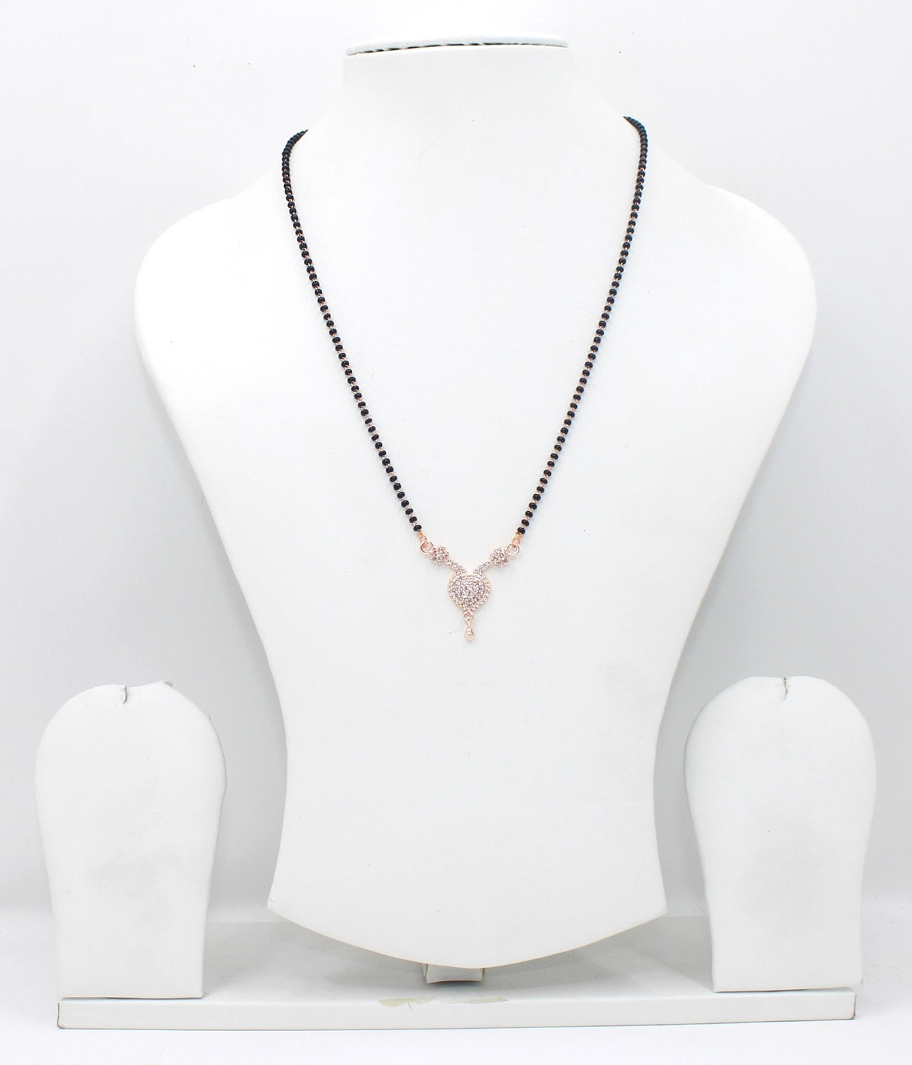 Heart Drop Diamond Mangalsutra – Rose Gold Plated Black Bead Chain for Daily Elegance 💖