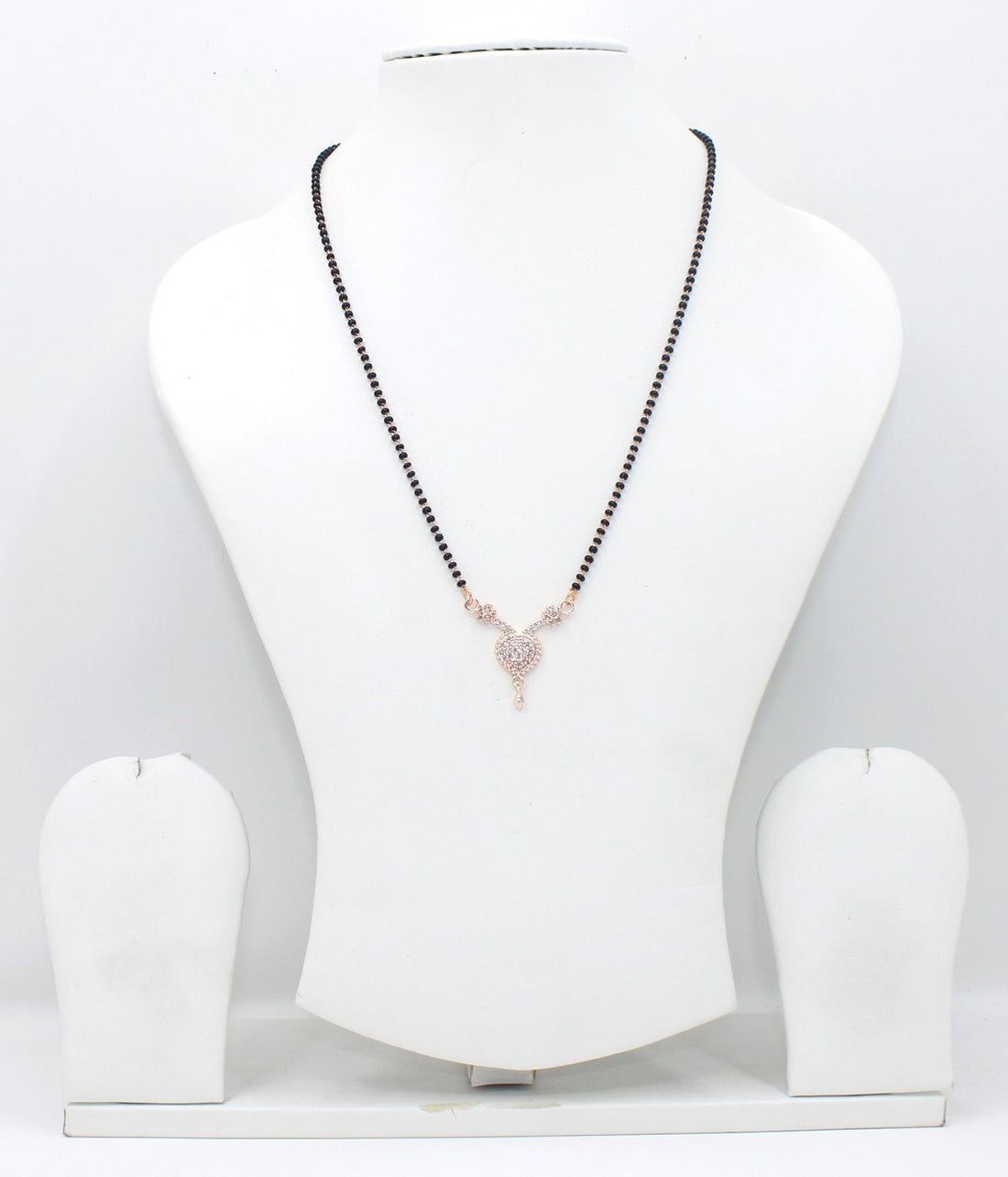 Heart Drop Diamond Mangalsutra – Rose Gold Plated Black Bead Chain for Daily Elegance 💖