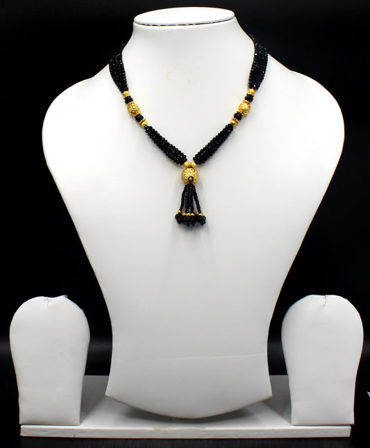 Traditional Double-Layer Black Bead Mangalsutra with Gold-Plated Pendant – Elegant & Timeless Look 💛