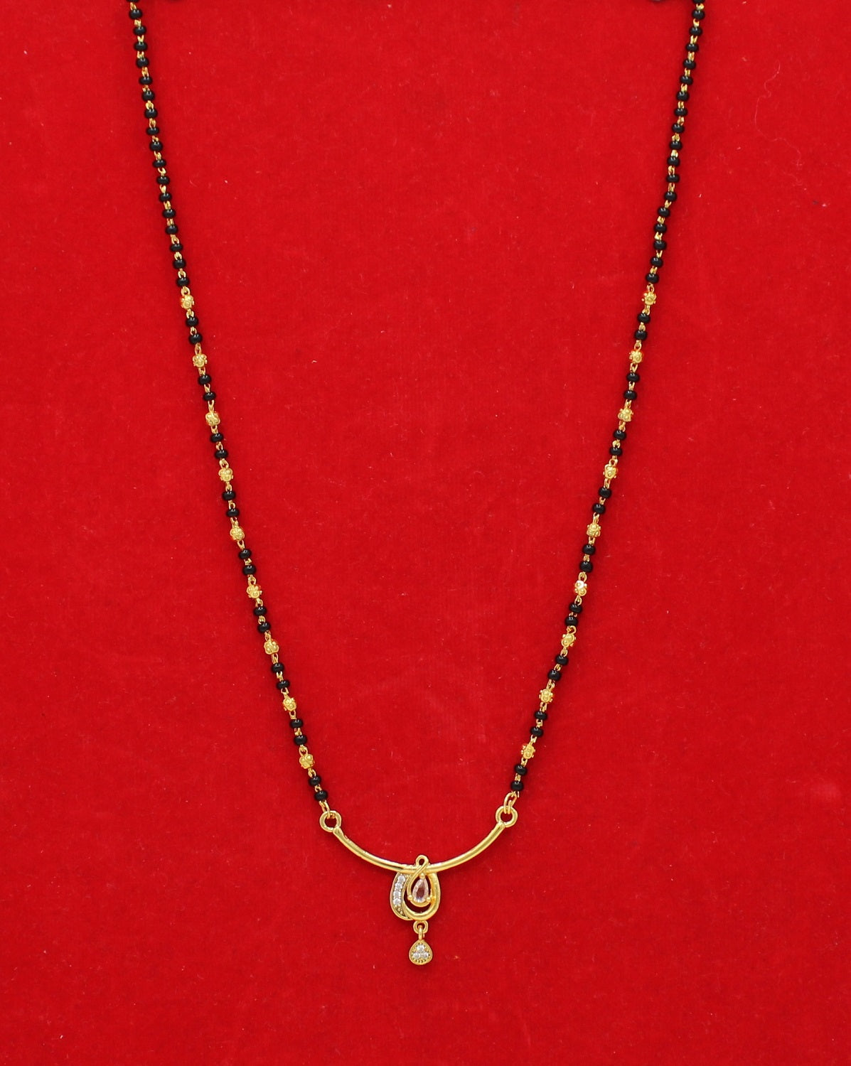 Elegant Single-Line Mangalsutra with Gold-Plated Oval CZ Pendant