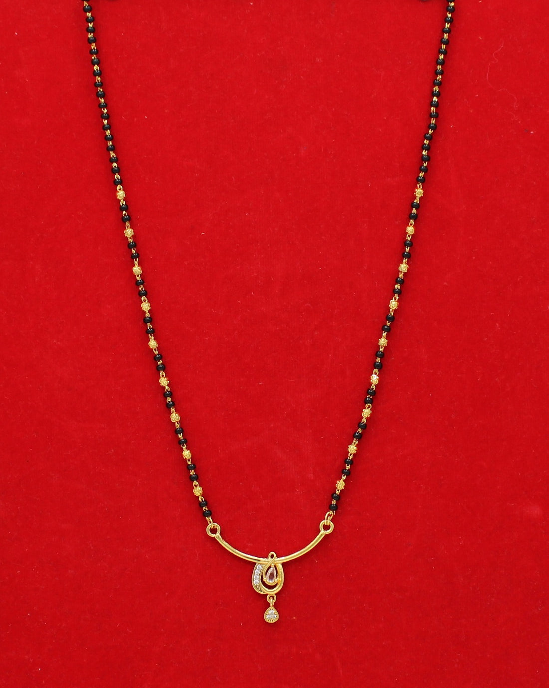 Elegant Single-Line Mangalsutra with Gold-Plated Oval CZ Pendant