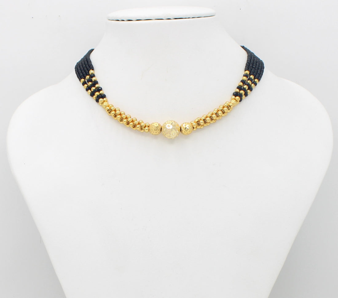 Elegant Dual-Layer Gold Bead Mangalsutra – 1 Gram Gold Plated Black Bead Choker for Modern Brides ✨