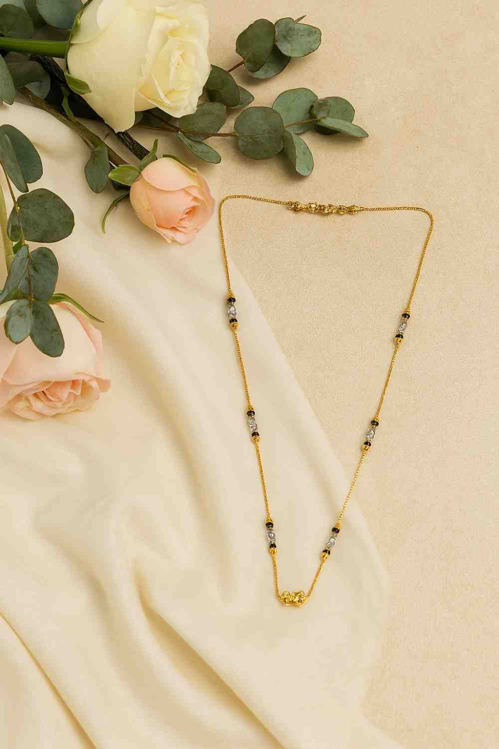 Minimal Gold-Plated Daily Wear Mangalsutra with Beaded Detailing – Elegant Lightweight Design for Modern Women