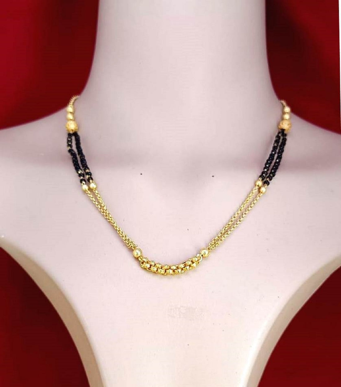 Double Chain Gold Plated Mangalsutra for Women – Stylish Daily Wear Black Beads Design 💛