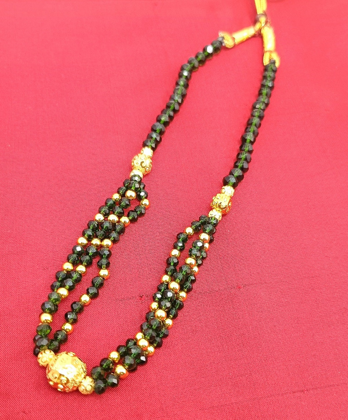 Royal Green & Gold Beaded Necklace – Elegant Traditional Choker for Festive & Wedding Wear