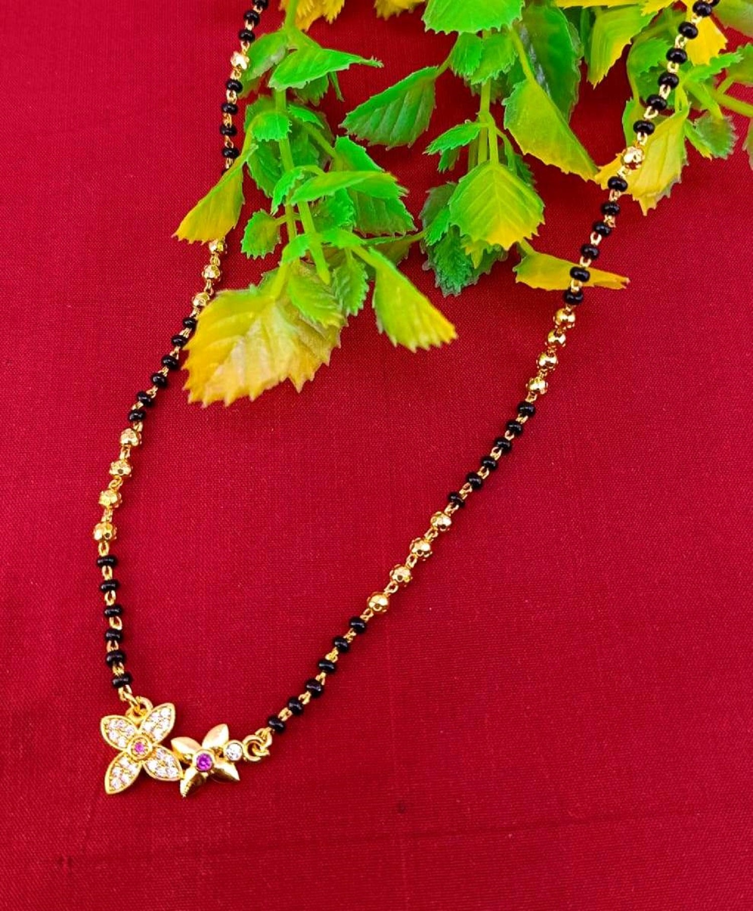 Floral Stone Design Gold Plated Mangalsutra for Women – Elegant Daily Wear 🌸✨