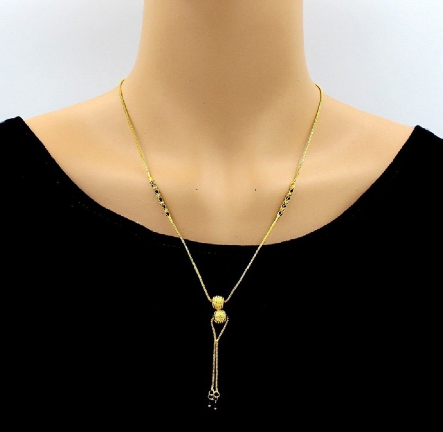 Minimal Gold Plated Double Ball Mangalsutra 💛 | Elegant Daily Wear Black Bead Chain