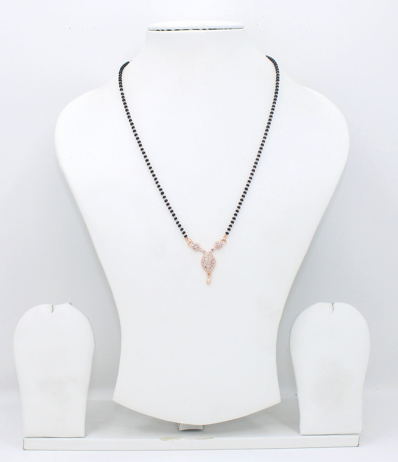 Elegant Teardrop Diamond Mangalsutra – Rose Gold Plated Black Bead Necklace 💎