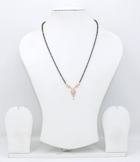 Elegant Teardrop Diamond Mangalsutra – Rose Gold Plated Black Bead Necklace 💎