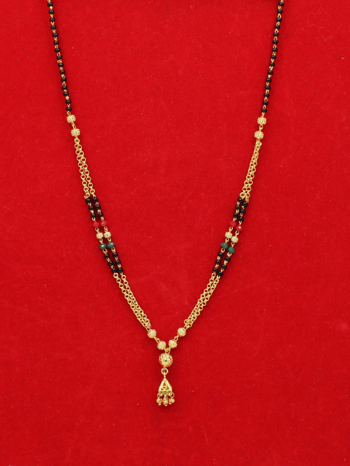 Elegant Dual Chain Gold Plated Mangalsutra with Color Beads – Traditional Charm for Modern Women 💛