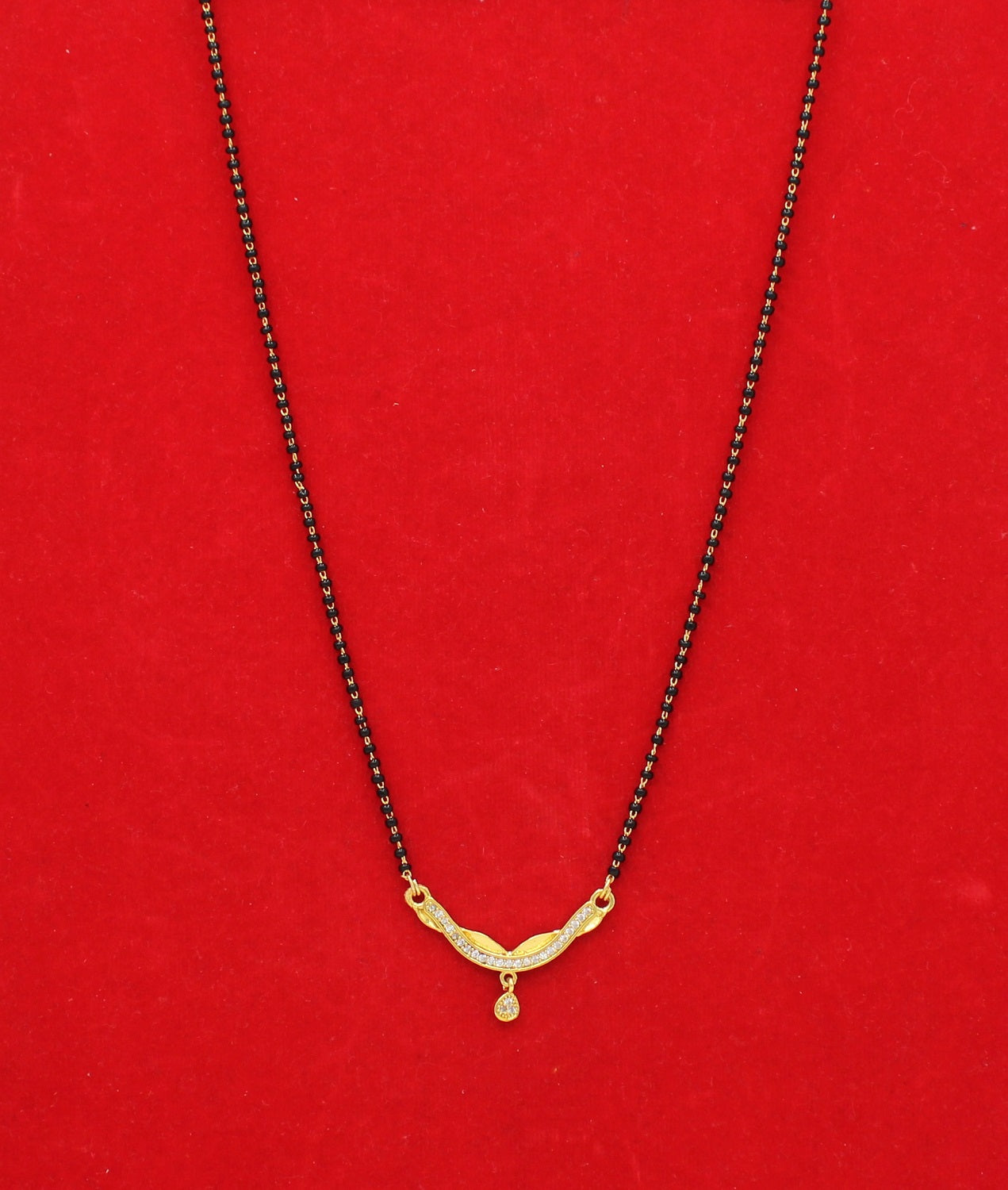 Elegant Gold-Plated Mangalsutra with CZ Pendant & Classic Black Beads