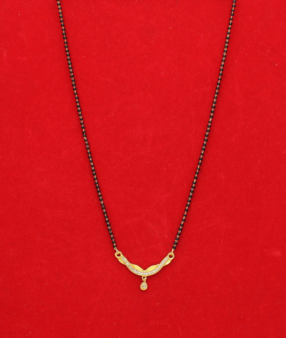 Elegant Gold-Plated Mangalsutra with CZ Pendant & Classic Black Beads