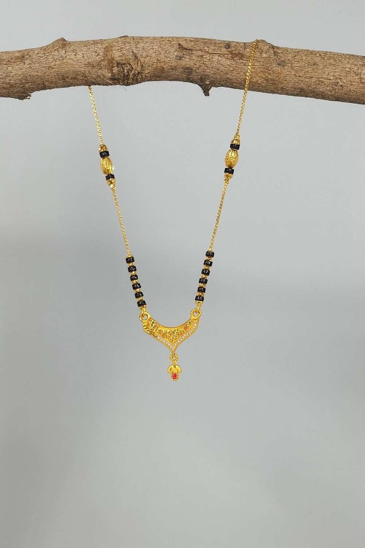 Traditional Dual-Tone Mangalsutra – Gold-Plated with Red Stone Pendant for Daily Wear