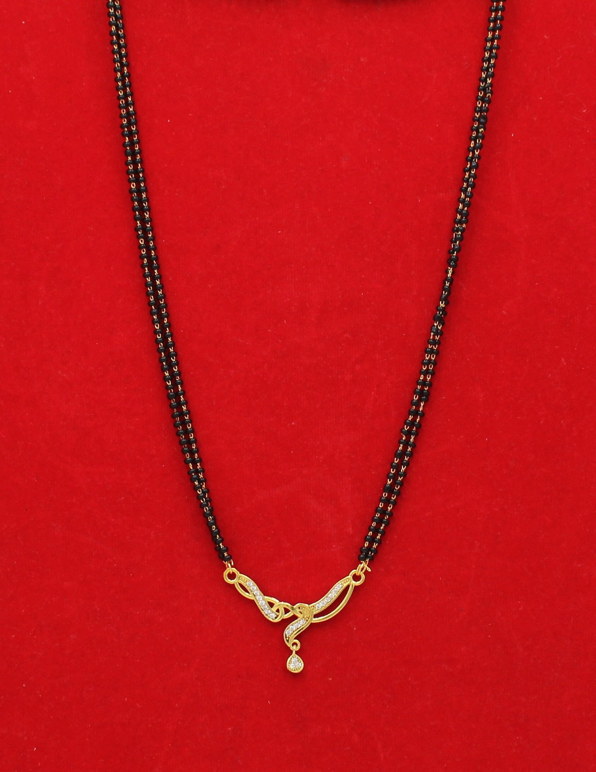 Stylish Double-Line Mangalsutra with Gold-Plated Pendant & CZ Drop