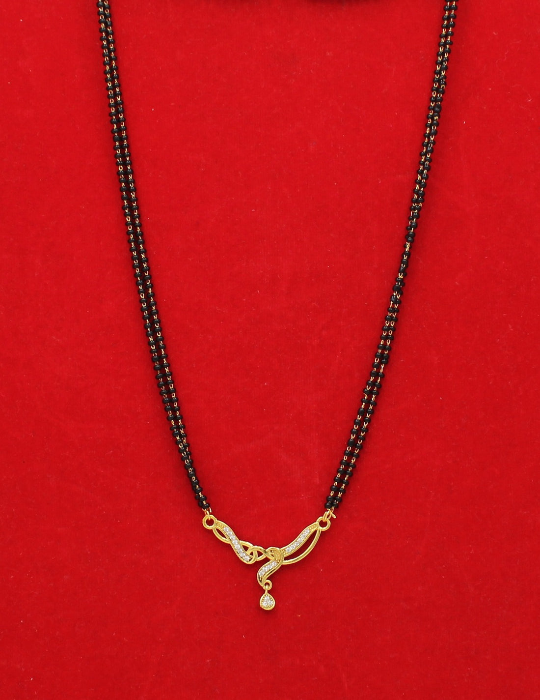 Stylish Double-Line Mangalsutra with Gold-Plated Pendant & CZ Drop