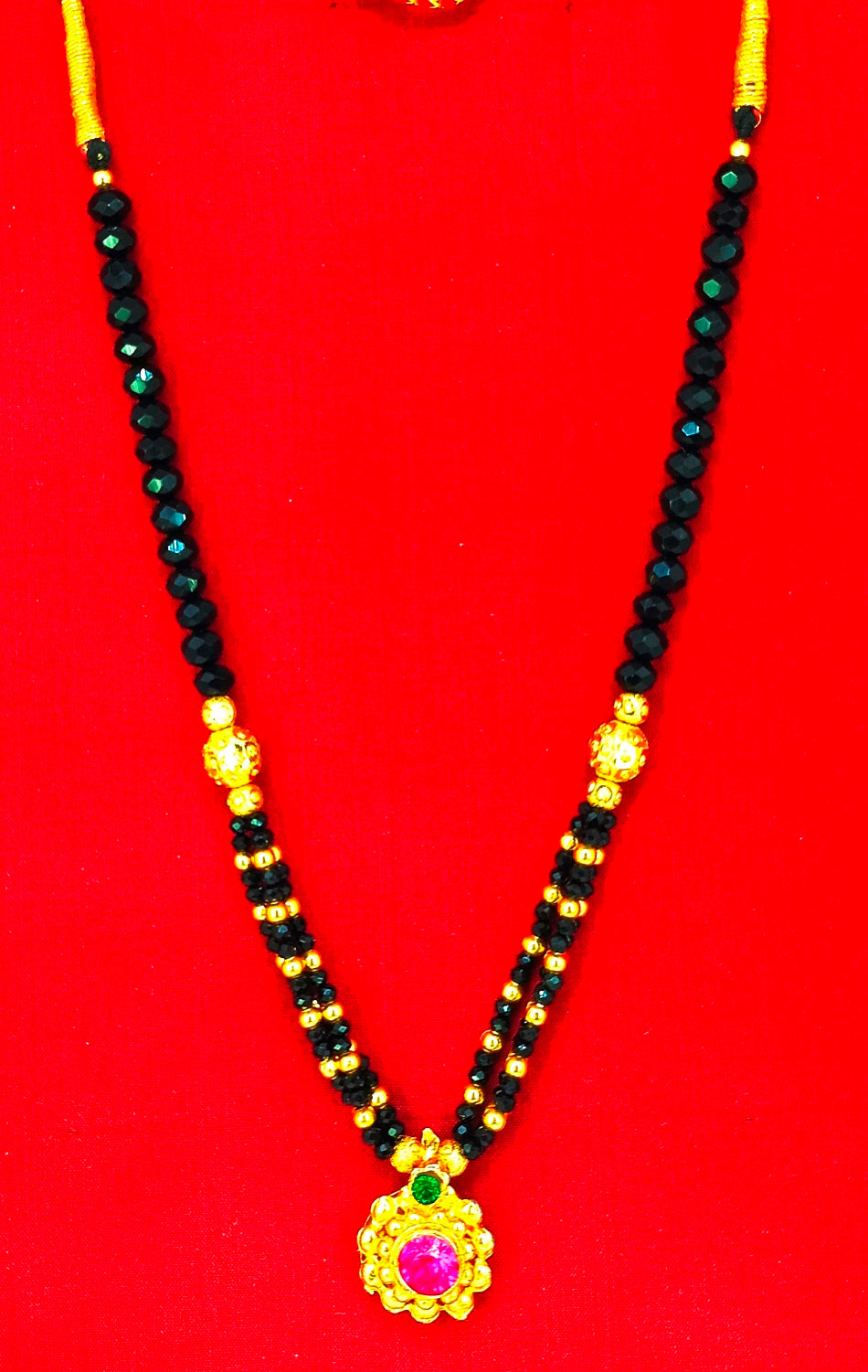 Royal Pink Stone Mangalsutra – Handcrafted 1-Gram Gold Plated Traditional Elegance 💖✨omen