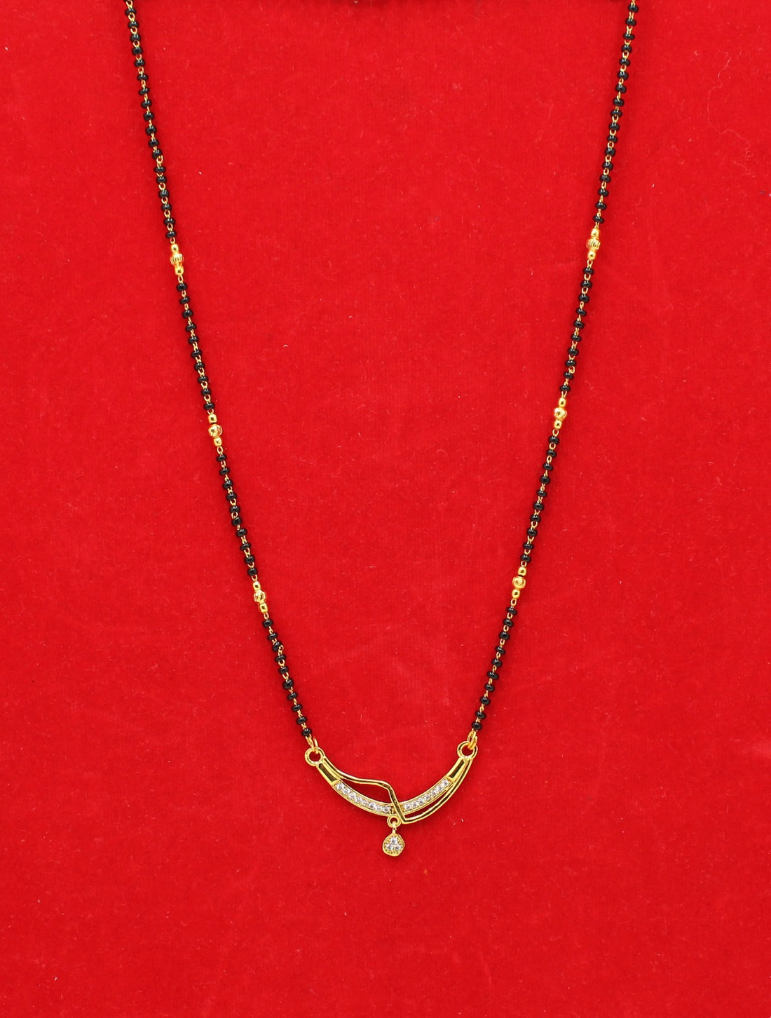 Graceful Gold-Plated Mangalsutra with CZ Stone Pendant & Dual Beads