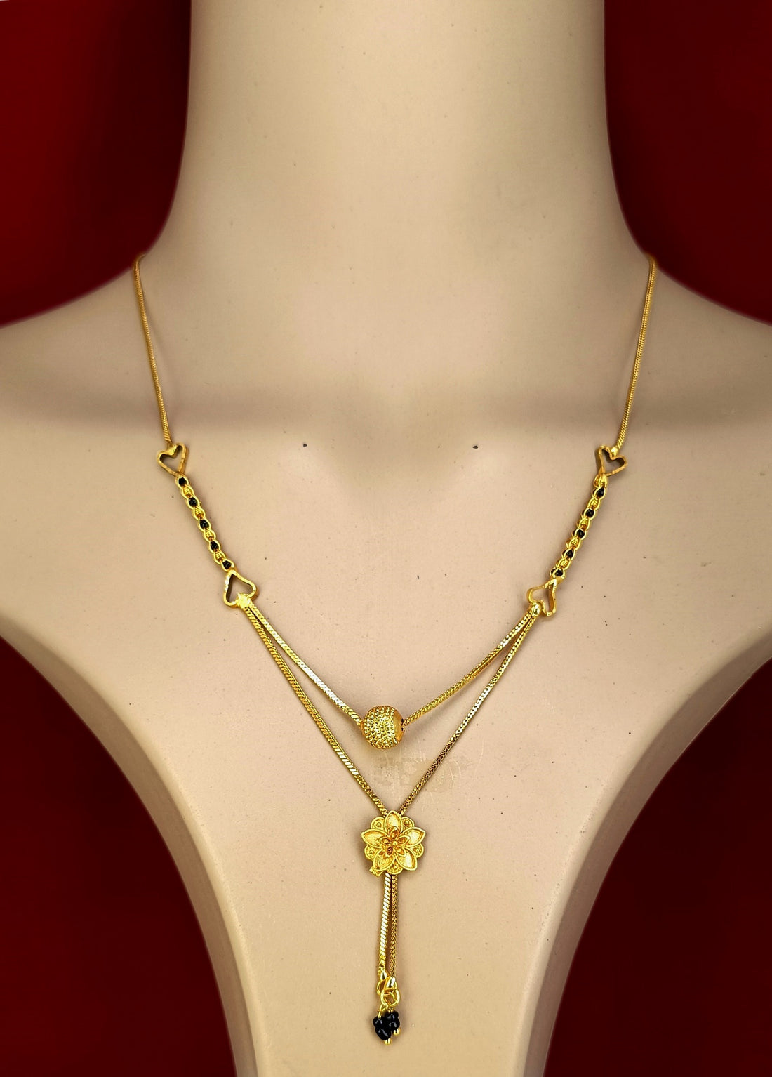 Dual-Layer Heart Link Gold-Plated Mangalsutra – Elegant Modern Design for Everyday Wear