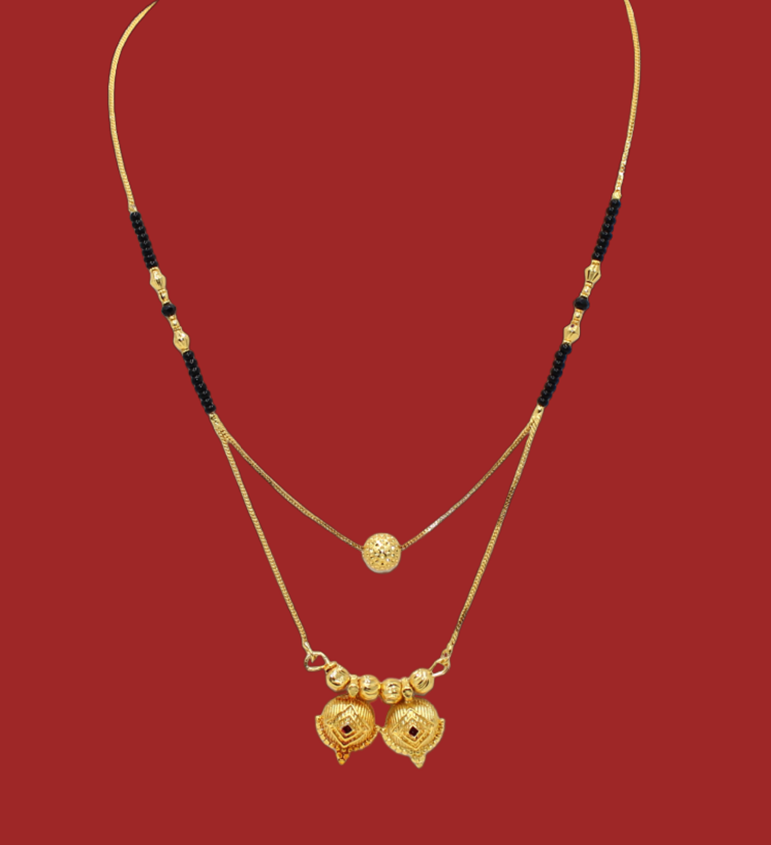 Royal Double Layer Gold-Plated Mangalsutra – Traditional Heart Dome Design 💛