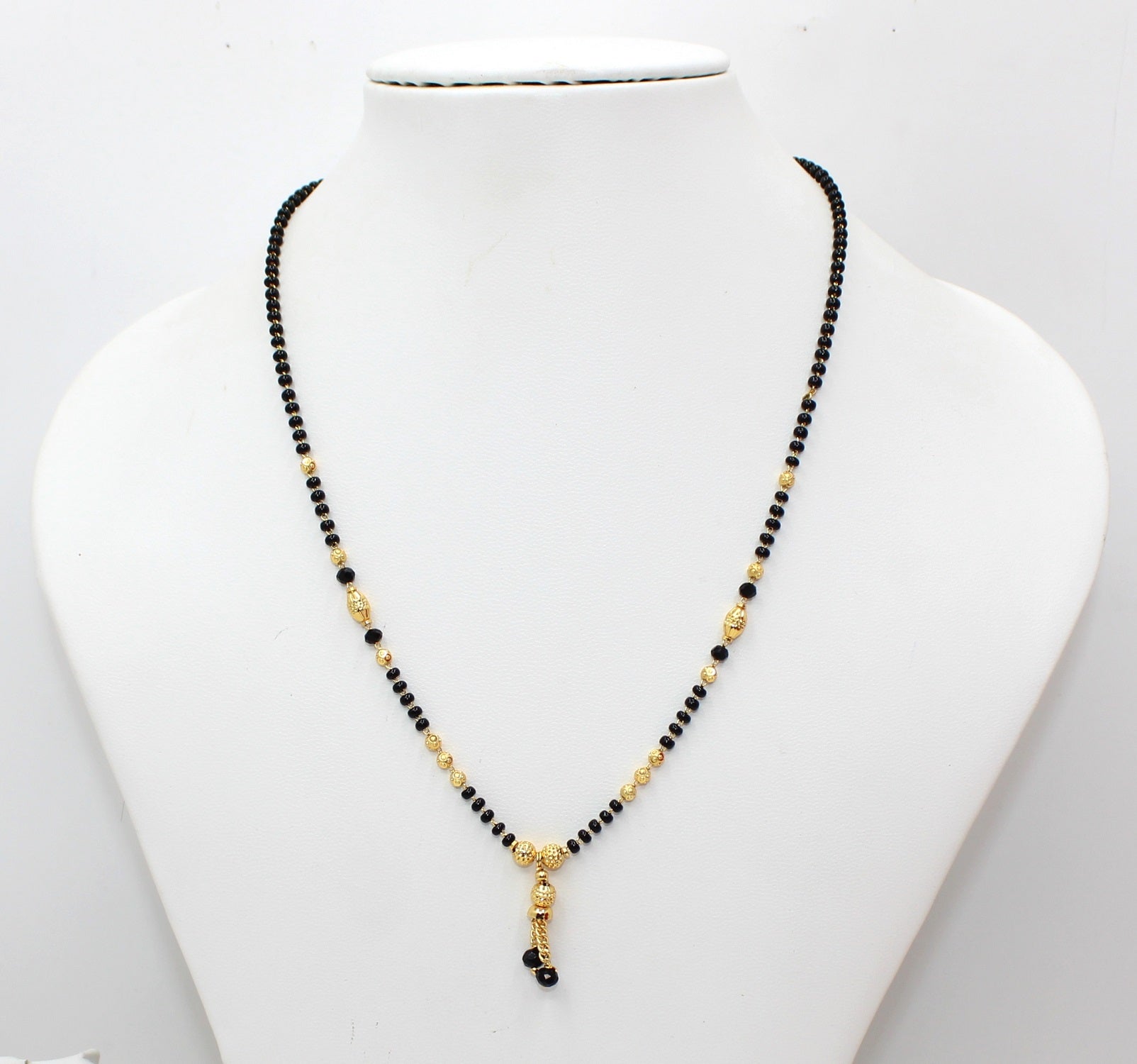 Traditional Gold Plated Daily Wear Mangalsutra with Black Beads & Hanging Tassel – Lightweight & Elegant 💛
