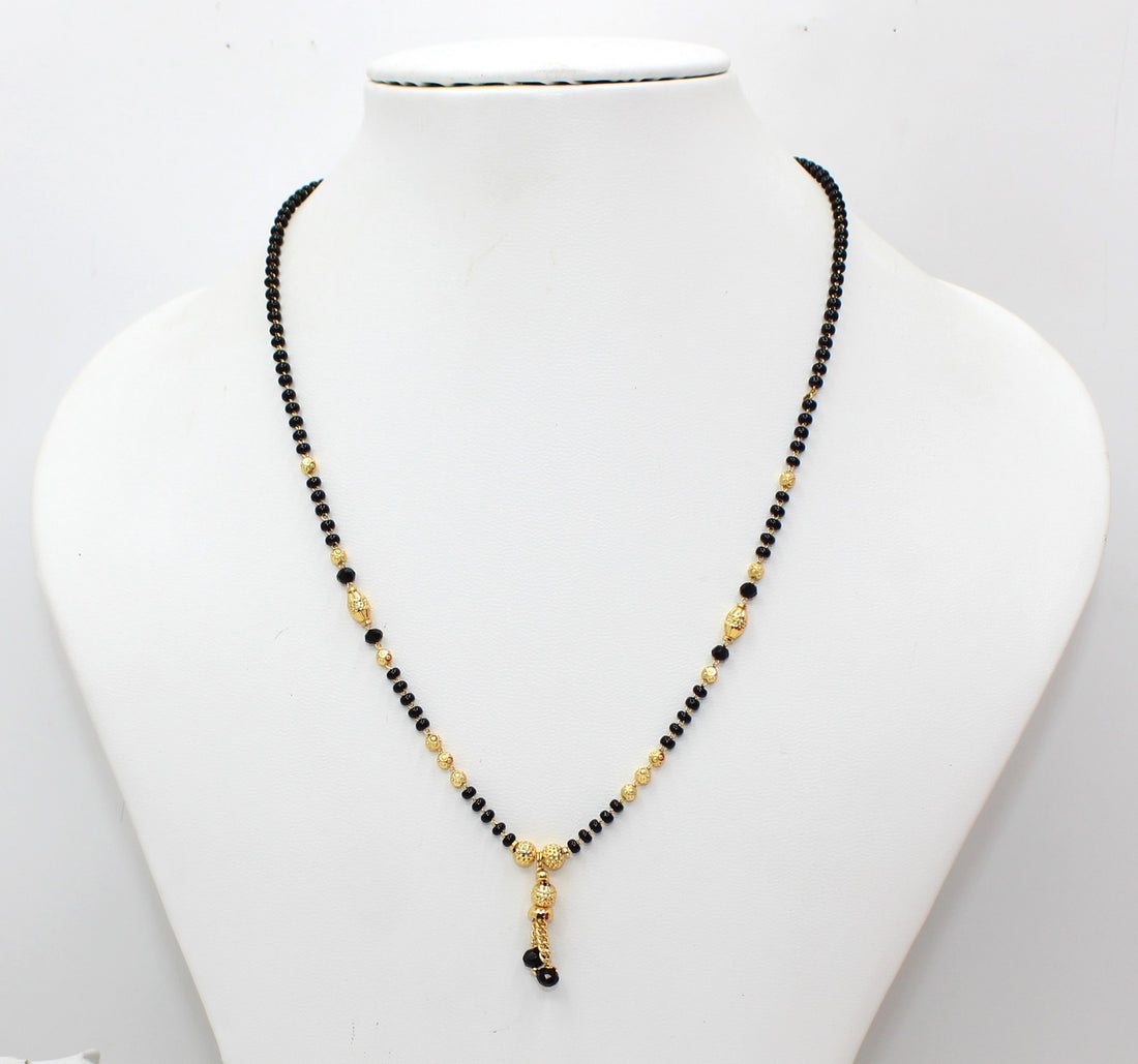 Traditional Gold Plated Daily Wear Mangalsutra with Black Beads & Hanging Tassel – Lightweight & Elegant 💛