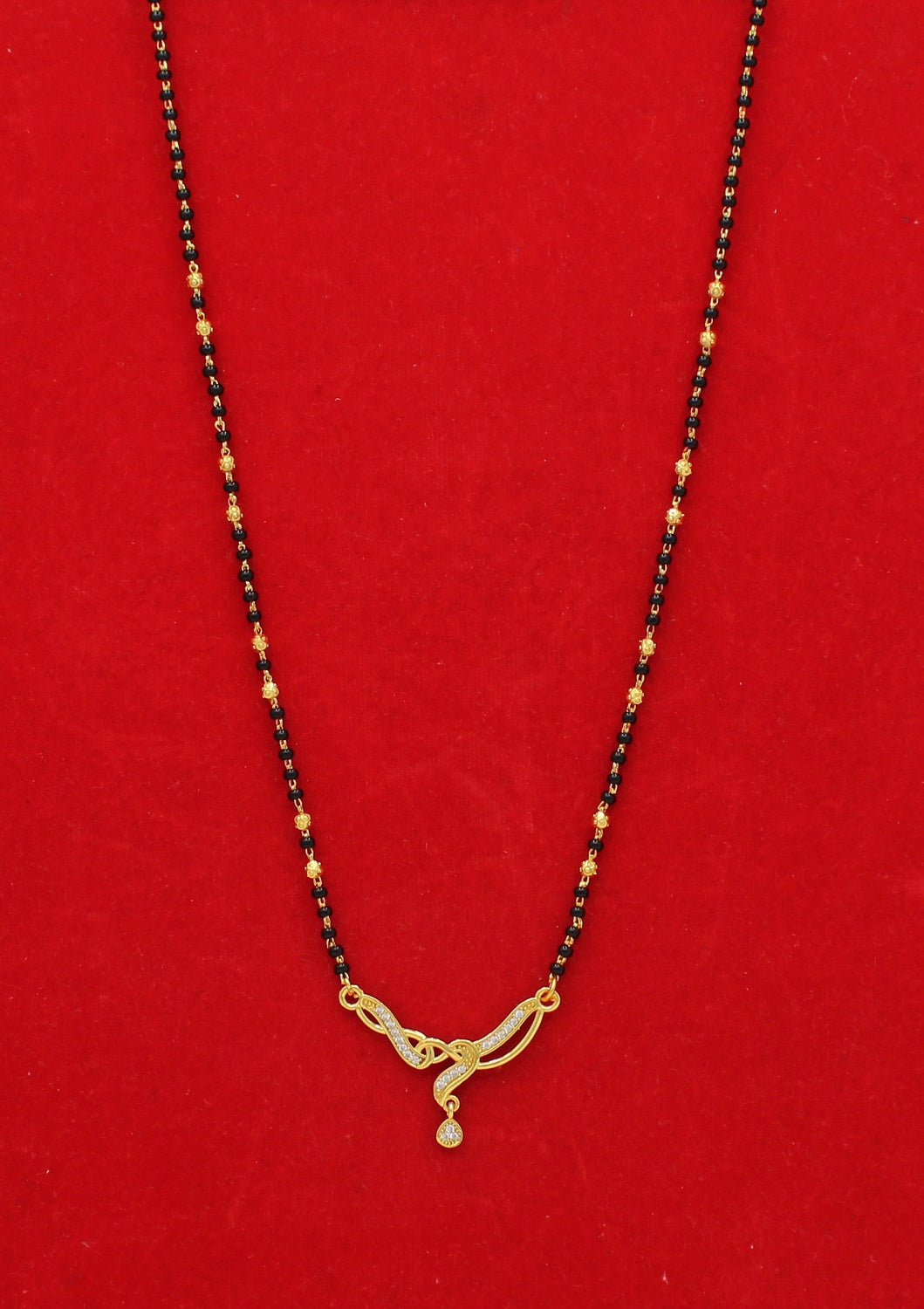 Stylish Black Bead Mangalsutra with Elegant Gold Pendant & CZ Drop