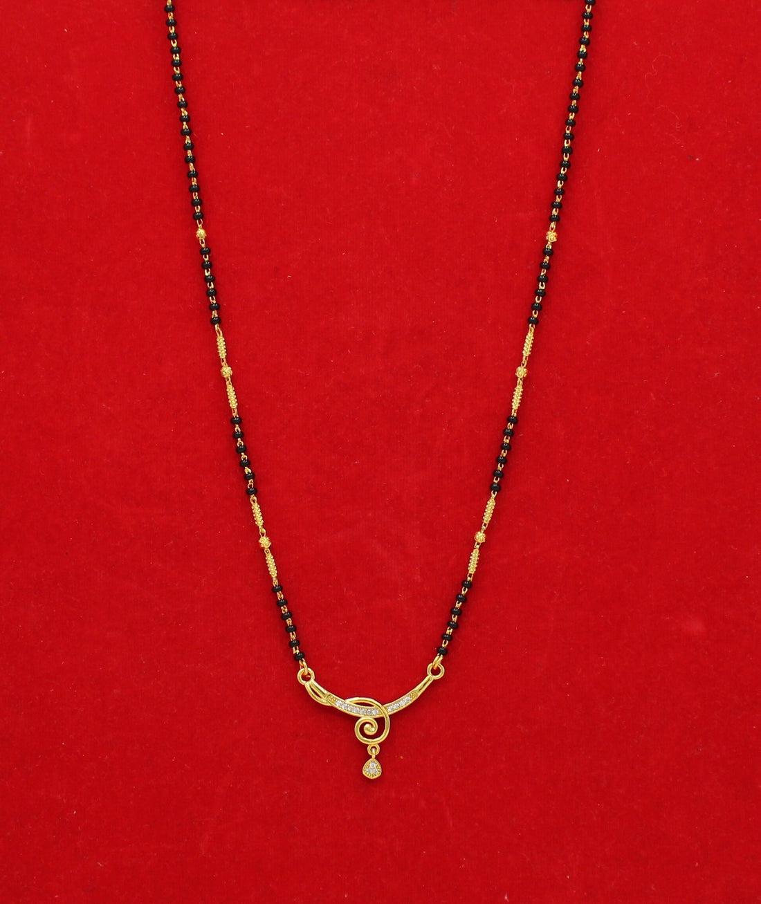 Stylish Gold-Plated Black Bead Mangalsutra with Elegant CZ Pendant – Perfect Daily Wear