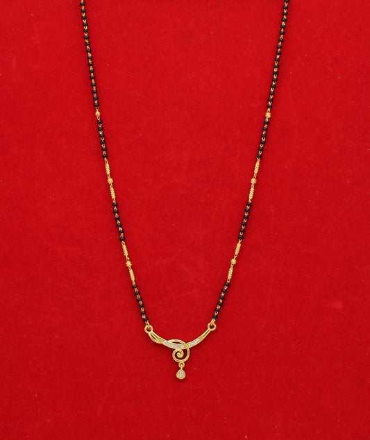 Stylish Gold-Plated Black Bead Mangalsutra with Elegant CZ Pendant – Perfect Daily Wear