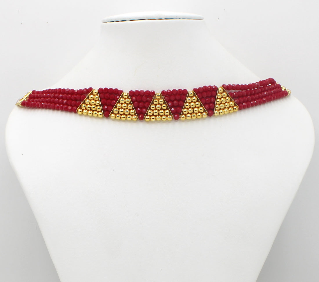 Handcrafted Red & Gold Beaded Choker Necklace – Bold Ethnic Statement Jewellery for Women