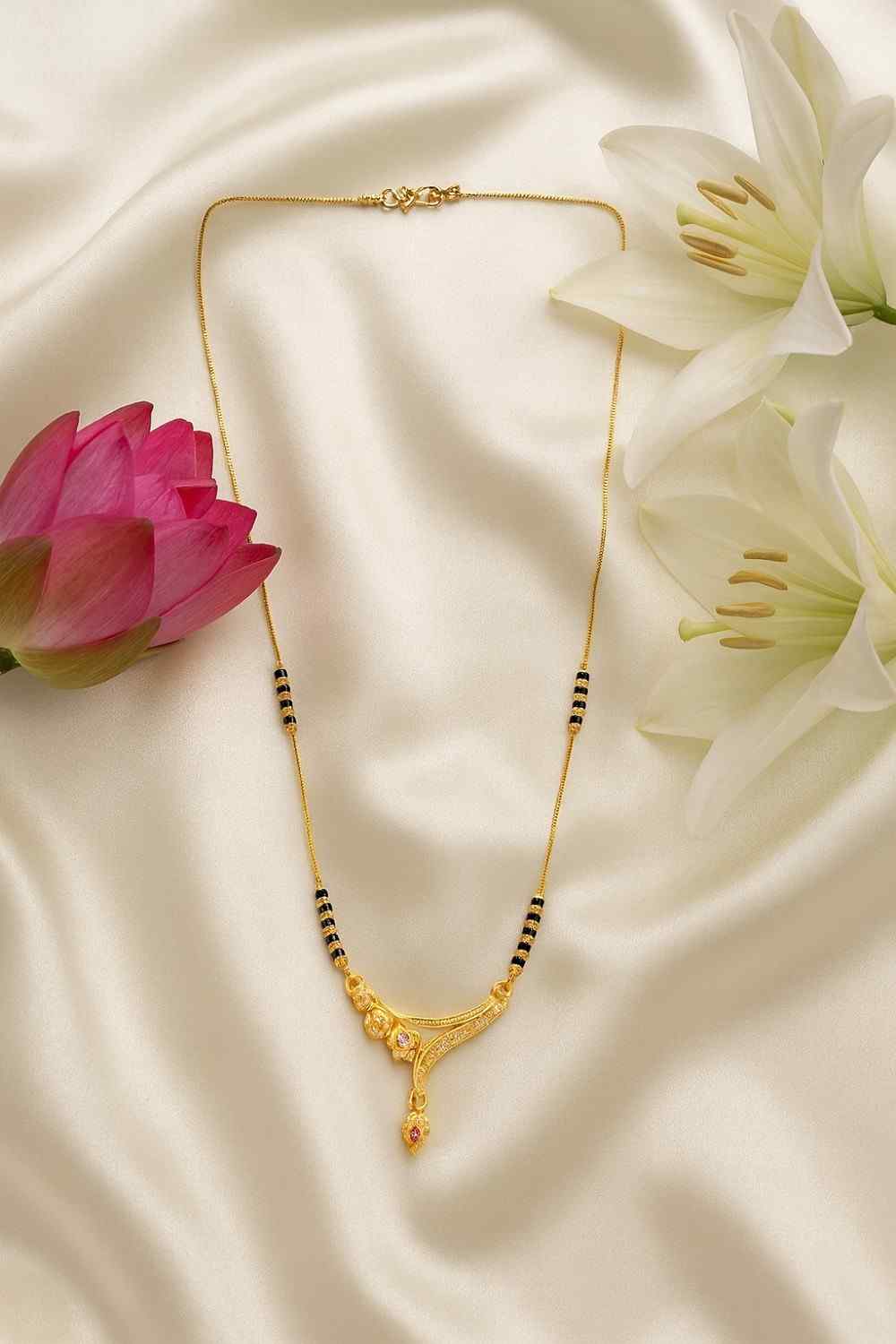Elegant Daily Wear Mangalsutra – Gold-Plated Black Bead Chain with Minimalistic Modern Pendant