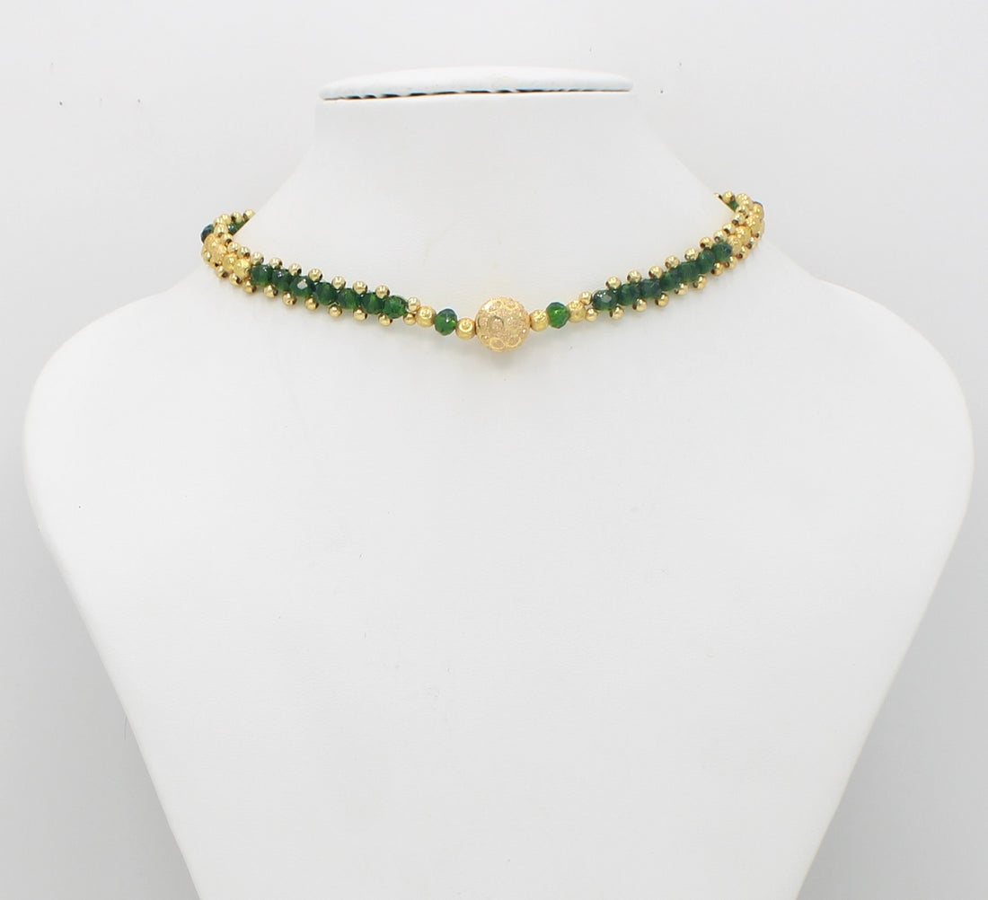 Emerald Green & Gold Beaded Choker Necklace – Elegant Festive & Wedding Jewellery for Women
