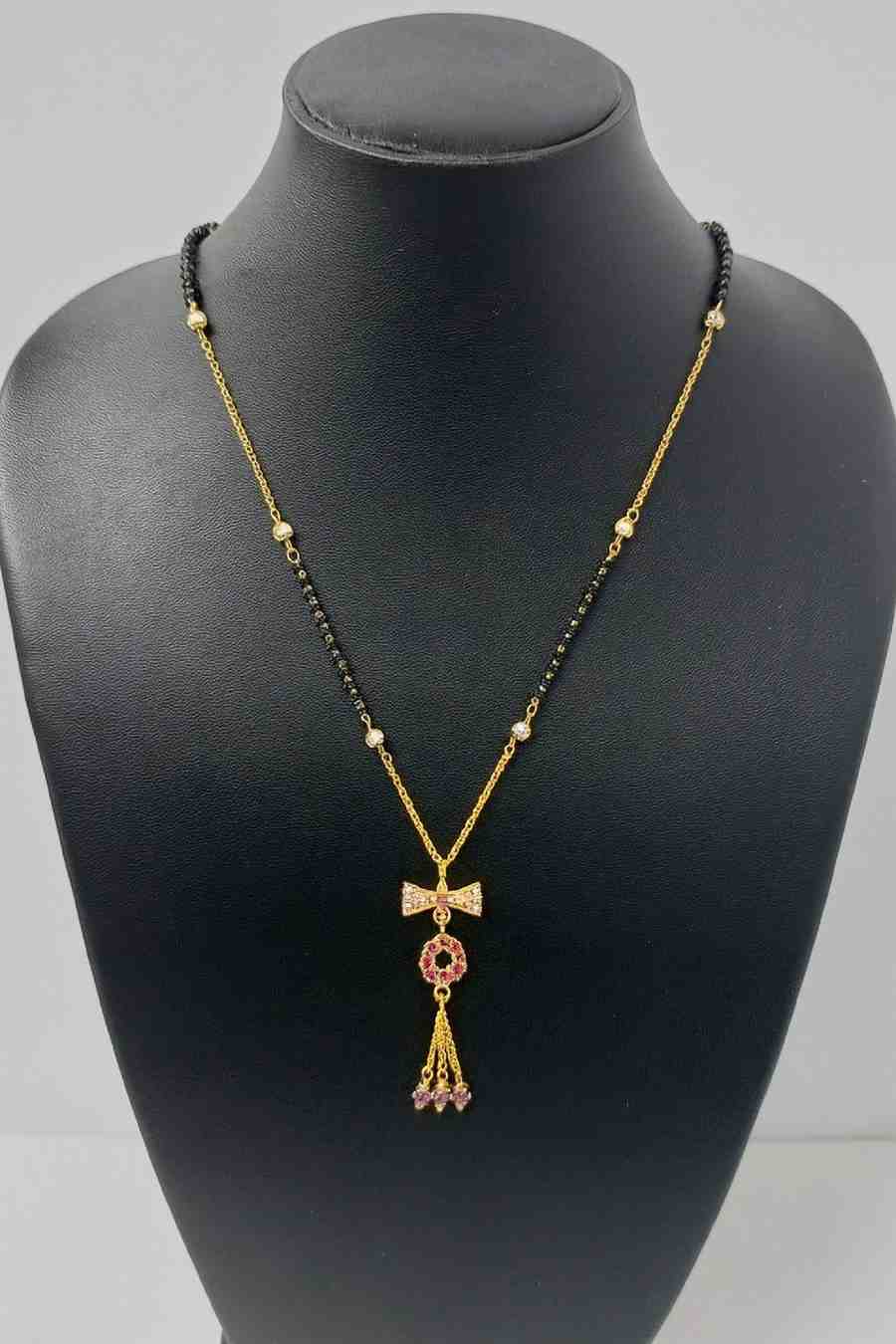 Classic Gold-Plated Black Bead Mangalsutra – Elegant Ball Pendant Daily Wear Design