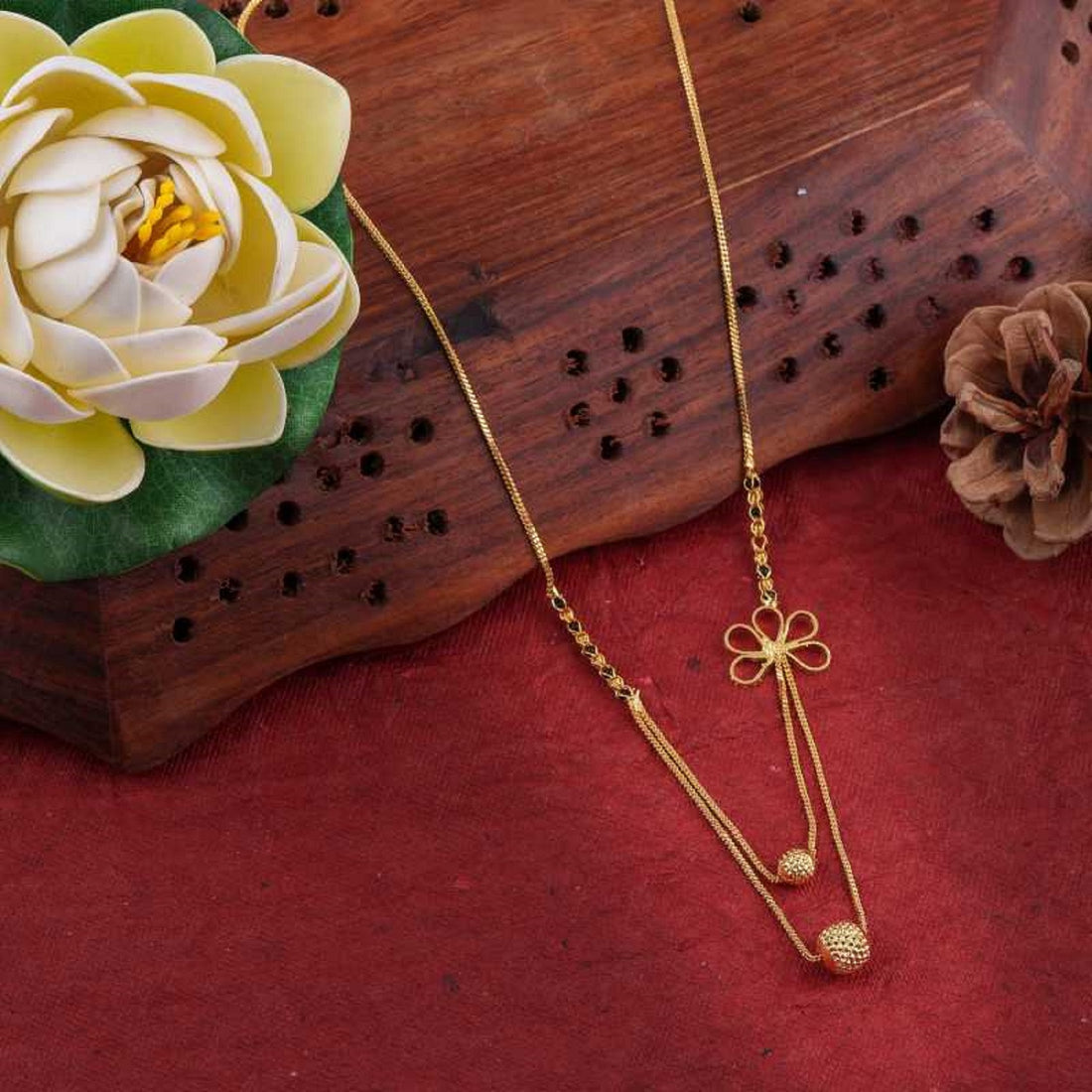 Floral Charm Dual Layer Gold Plated Mangalsutra – Elegant Modern Design 🌸