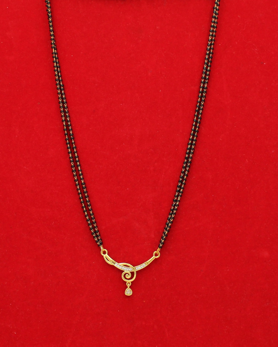 Elegant Double-Line Black Bead Mangalsutra with Golden Spiral Pendant