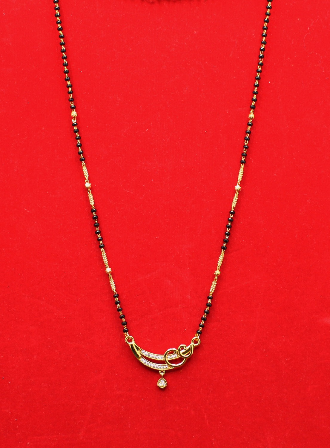 Stylish Gold-Plated Mangalsutra with Spiral Pendant & Black Beads