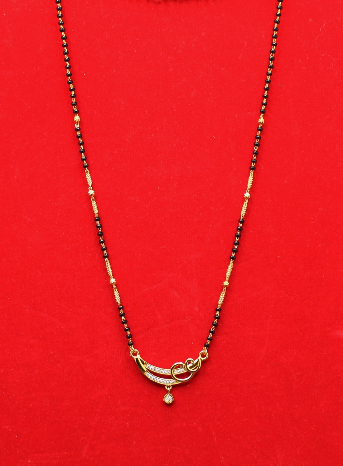Stylish Gold-Plated Mangalsutra with Spiral Pendant & Black Beads