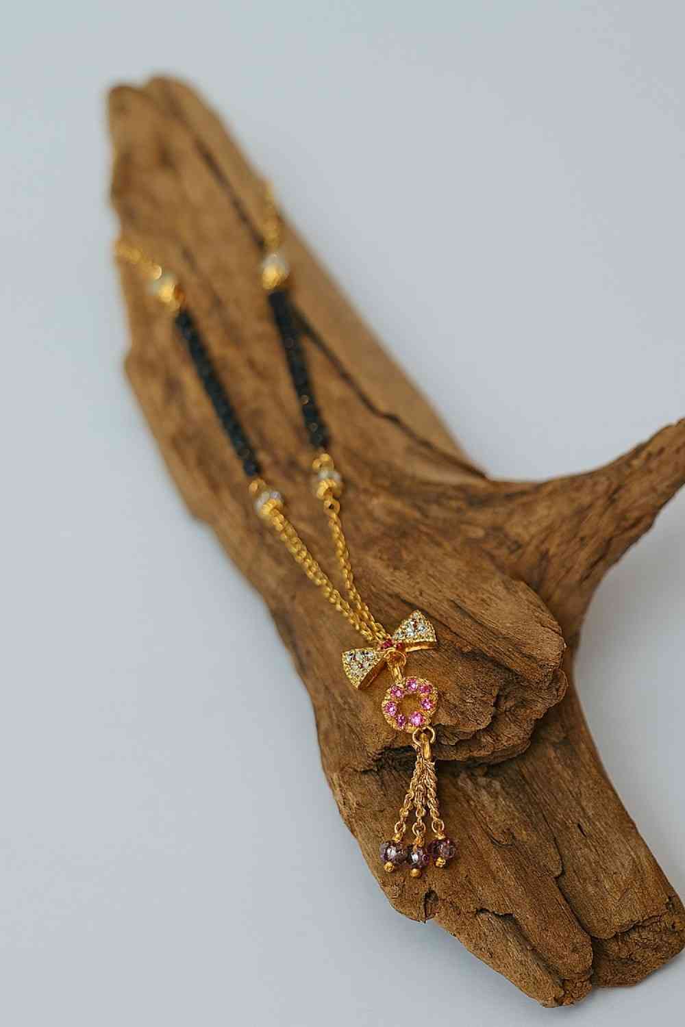 Classic Gold-Plated Black Bead Mangalsutra – Elegant Ball Pendant Daily Wear Design