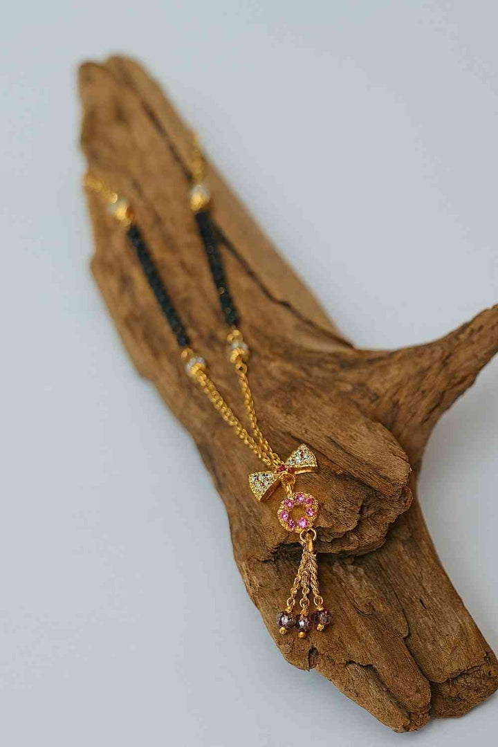 Classic Gold-Plated Black Bead Mangalsutra – Elegant Ball Pendant Daily Wear Design