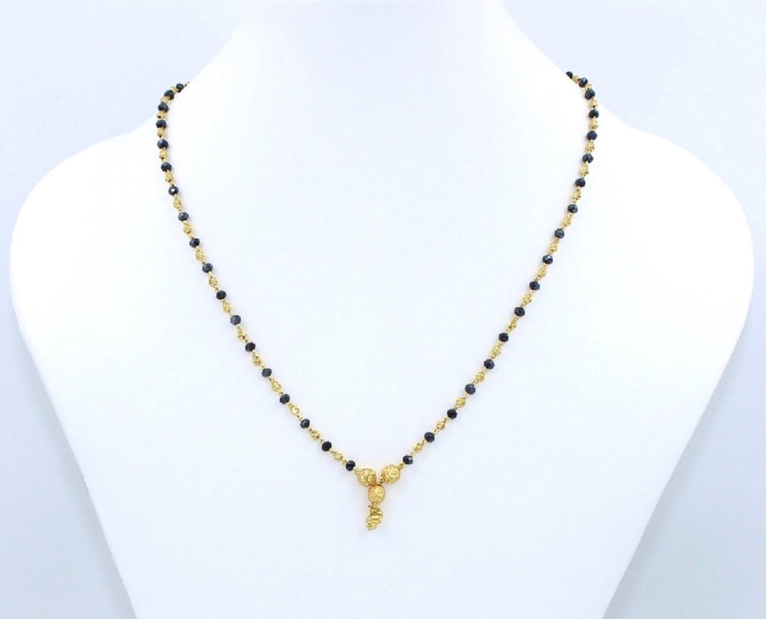 Classic Daily Wear Gold Plated Mangalsutra 💛 | Lightweight Black Bead Chain with Floral Pendant