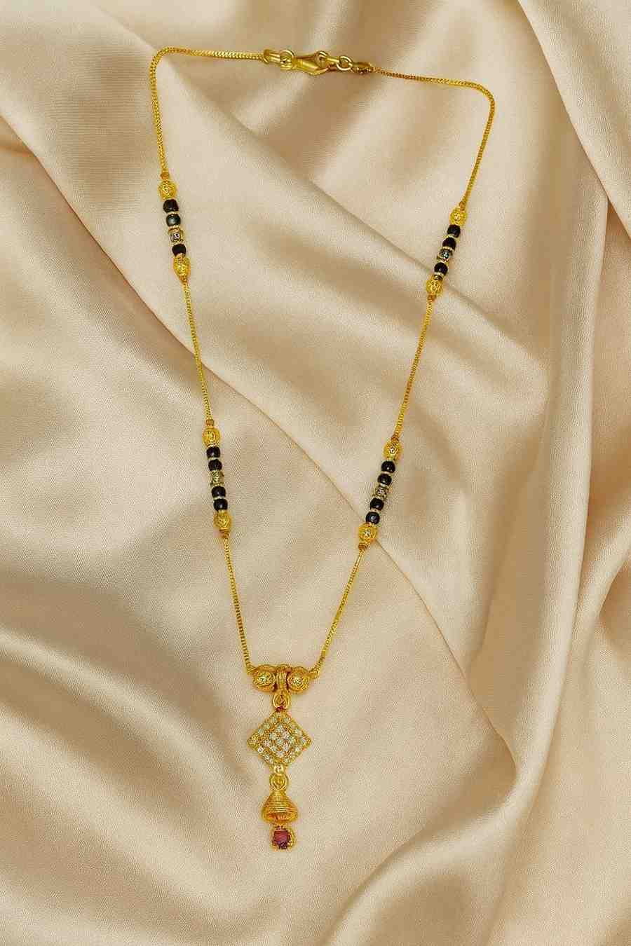 Elegant Double Chain Mangalsutra with Diamond-Shaped Pendant – Gold-Plated Daily Wear Design for Women
