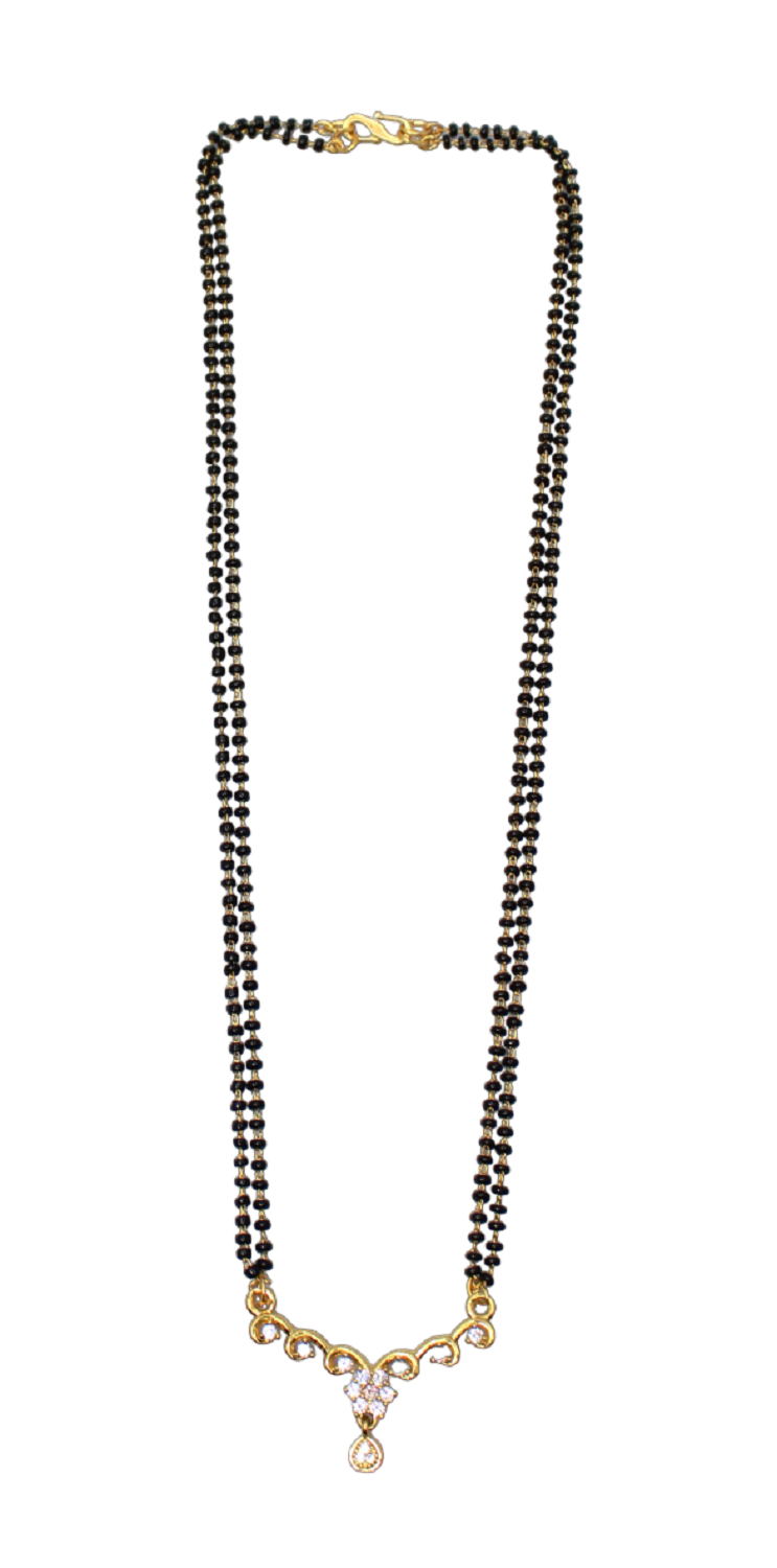 Elegant Double-Line Black Beads Mangalsutra with CZ Stone Pendant