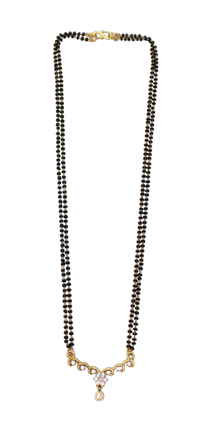 Elegant Double-Line Black Beads Mangalsutra with CZ Stone Pendant