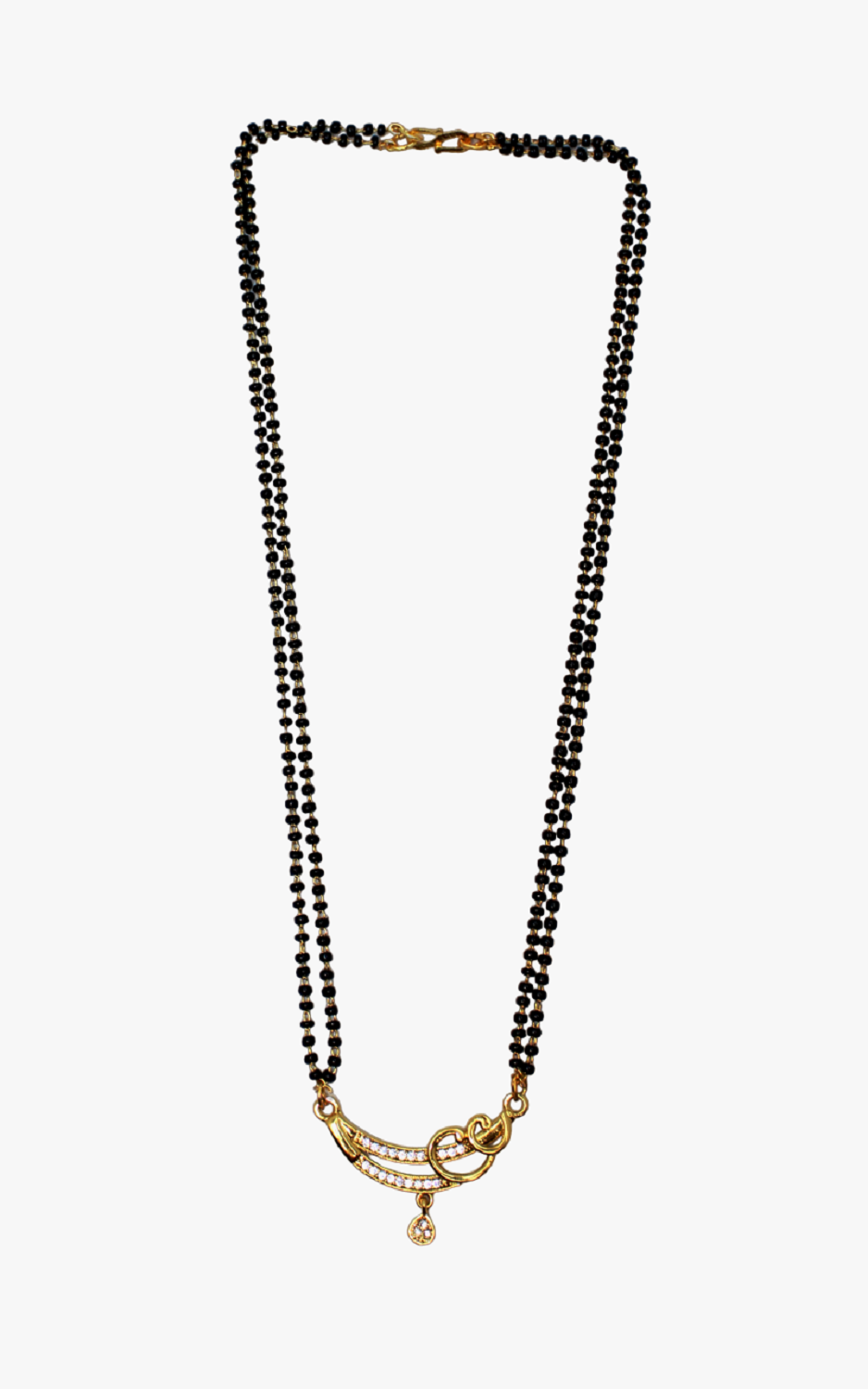 Elegant Double-Line Black Bead Mangalsutra with CZ Stone Pendant