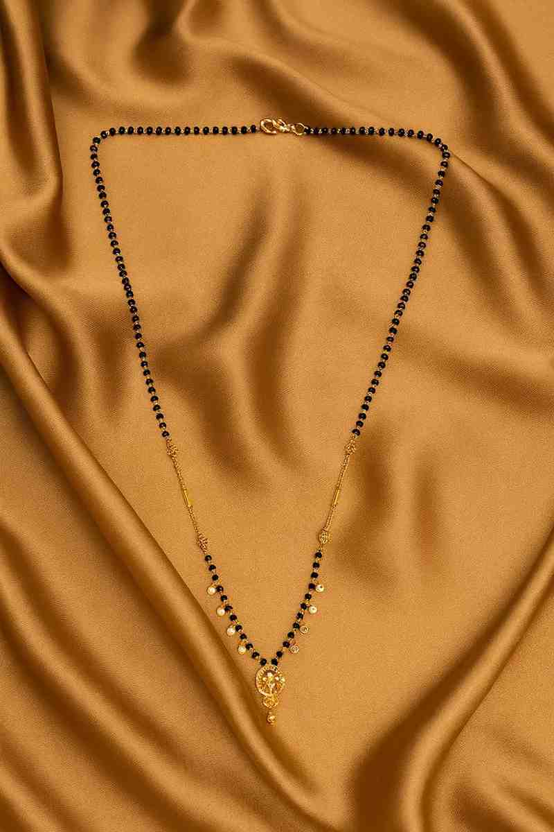 Elegant Gold-Plated Daily Wear Mangalsutra – Minimal Black Bead Chain with Designer Pendant
