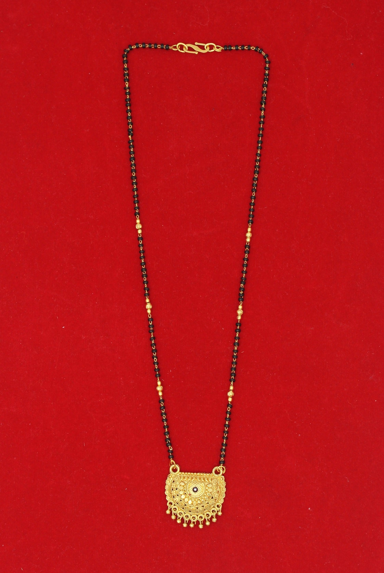 Antique Half Moon Gold Plated Mangalsutra – Traditional Maharashtrian Design with Elegant Beaded Detailing 💛