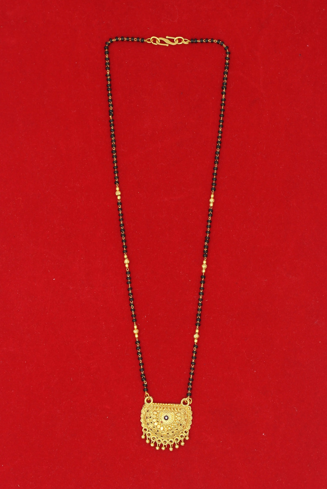 Antique Half Moon Gold Plated Mangalsutra – Traditional Maharashtrian Design with Elegant Beaded Detailing 💛