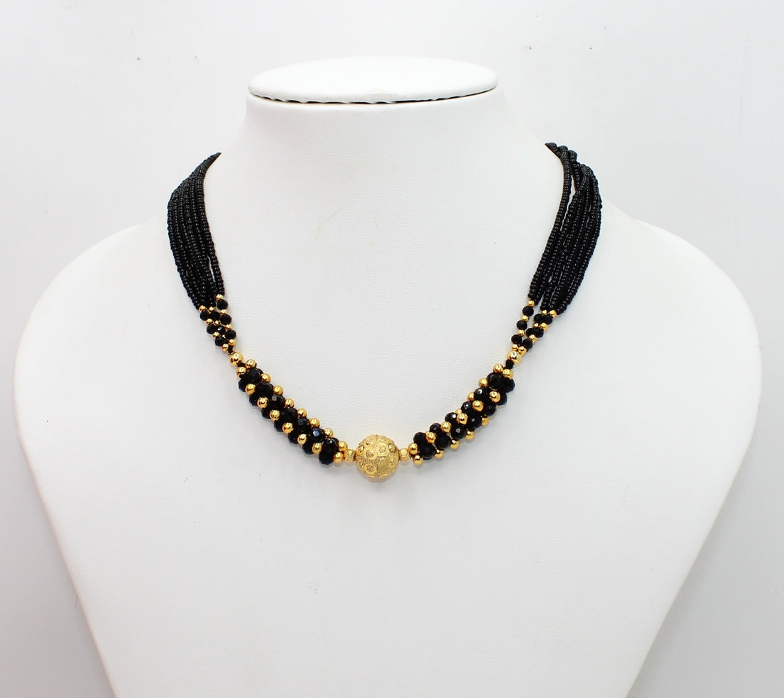 Classic Black Bead Choker Mangalsutra – 1 Gram Gold Plated Minimal Design for Everyday Elegance ✨