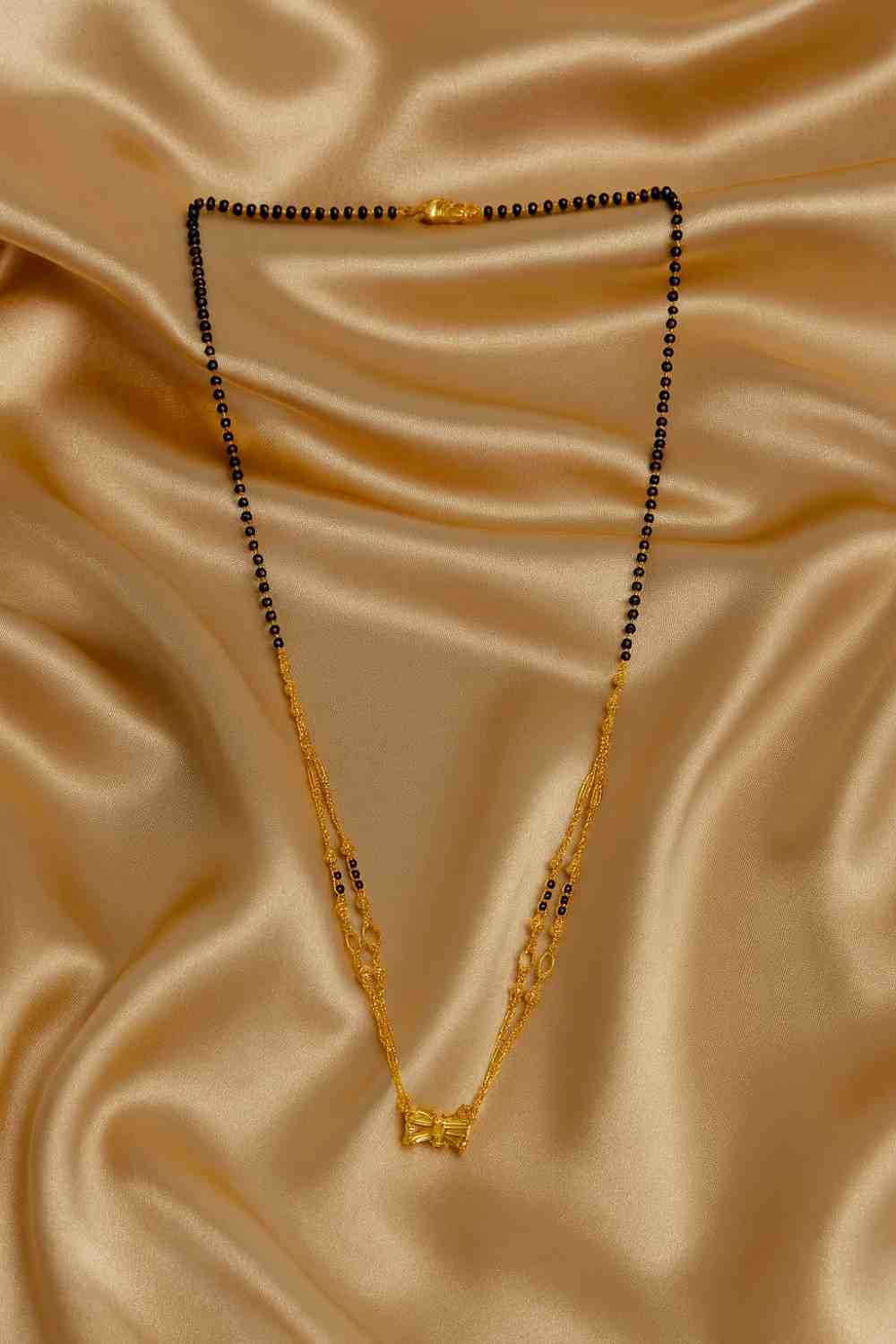 Triple-Layer Gold-Plated Mangalsutra – Modern Daily Wear Design with Elegant Black Bead Detailing