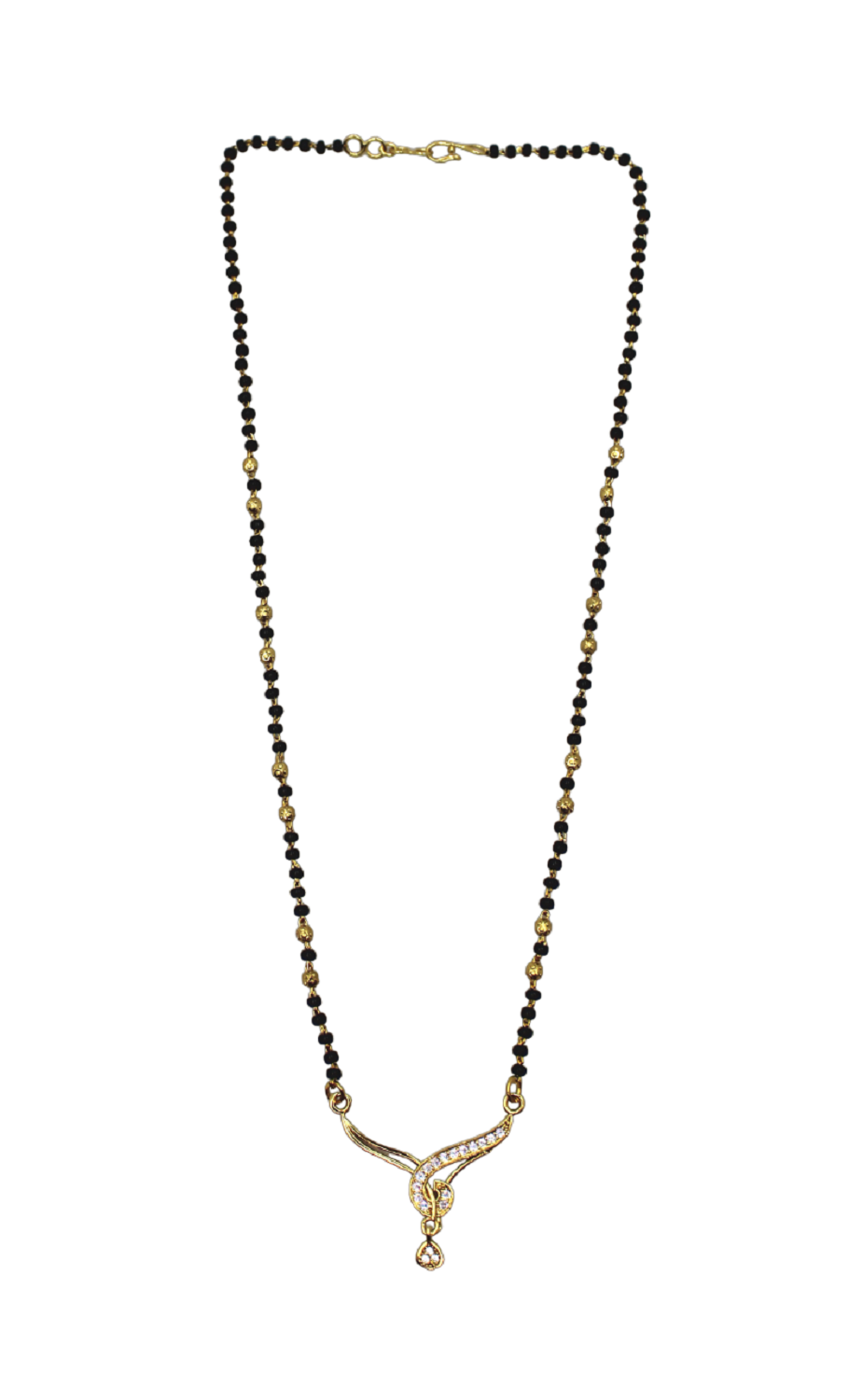 Elegant Dual Bead Gold-Plated Mangalsutra with CZ Pendant