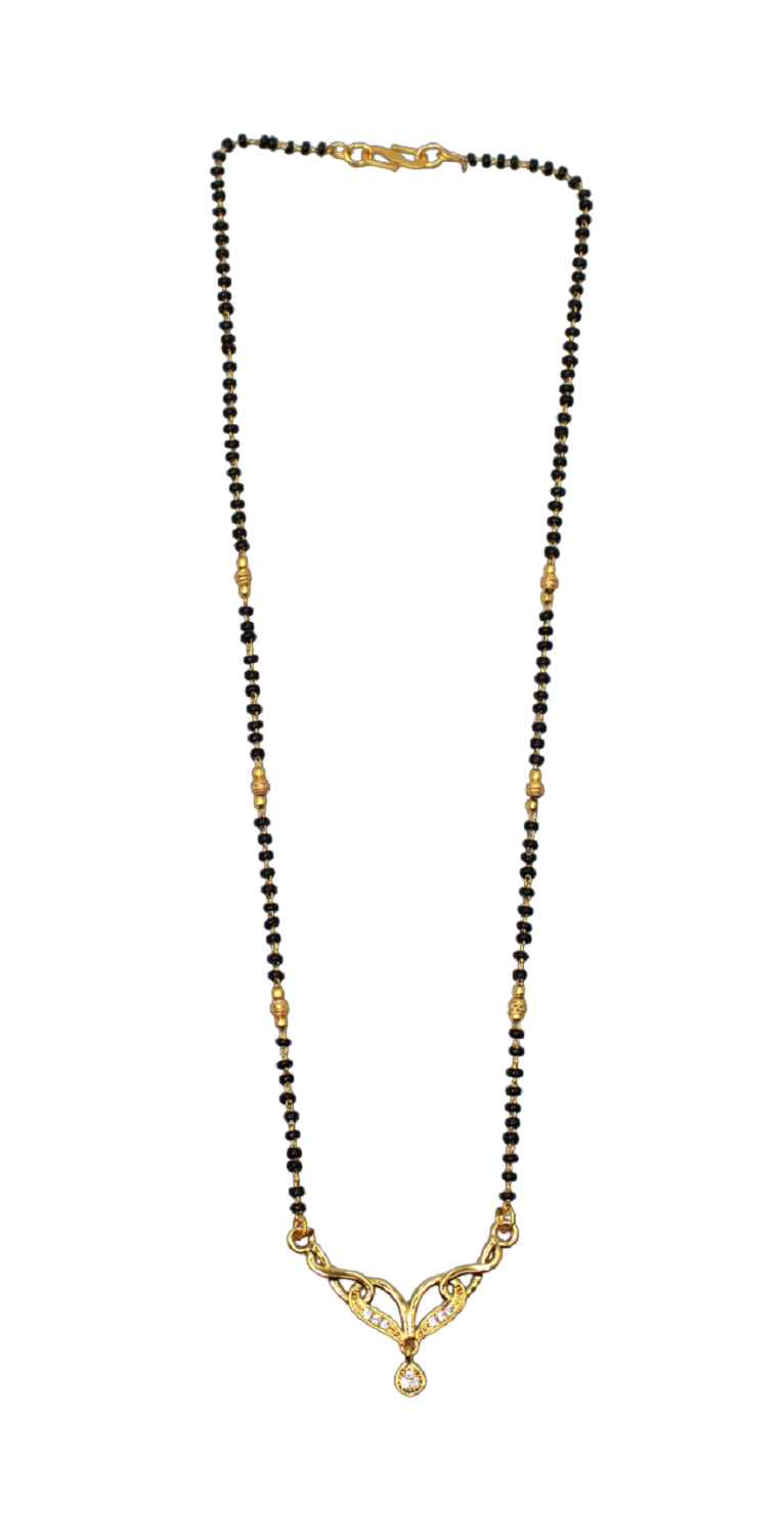 Elegant Gold-Plated Mangalsutra with CZ Pendant & Classic Black Beads